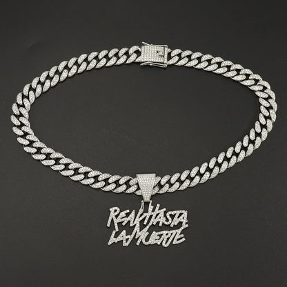 ULJ Men Women Hip Hop realhasta lamuerte Letter  Pendant Necklace 12MM