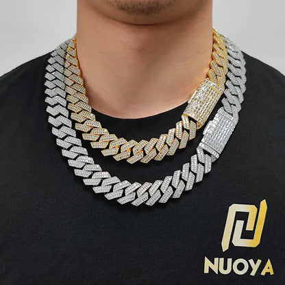 20mm 2 Rows Rectangle CZ Iced Out Miami Cuban Link Chain Bling 5A Zircon Stone Hip Hop Jewelry Necklace For Men Gift