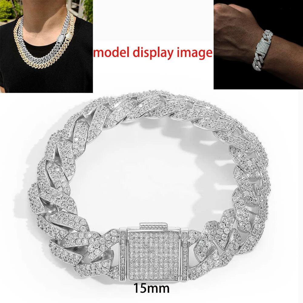 Hip Hop Jewelry 10/12/14/15/20mm CZ Cuban Link Necklace For Men Miami Bling Iced Out Prong Cuban Link Chain Party Gift