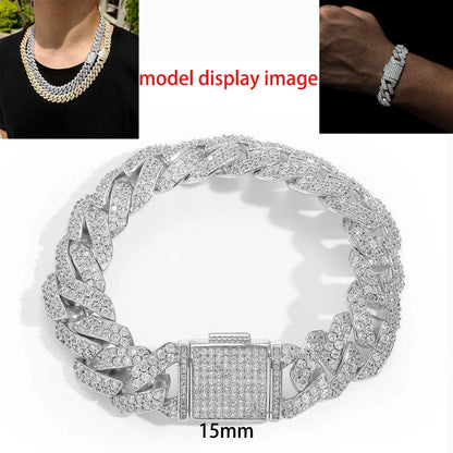 Hip Hop Jewelry 10/12/14/15/20mm CZ Cuban Link Necklace For Men Miami Bling Iced Out Prong Cuban Link Chain Party Gift