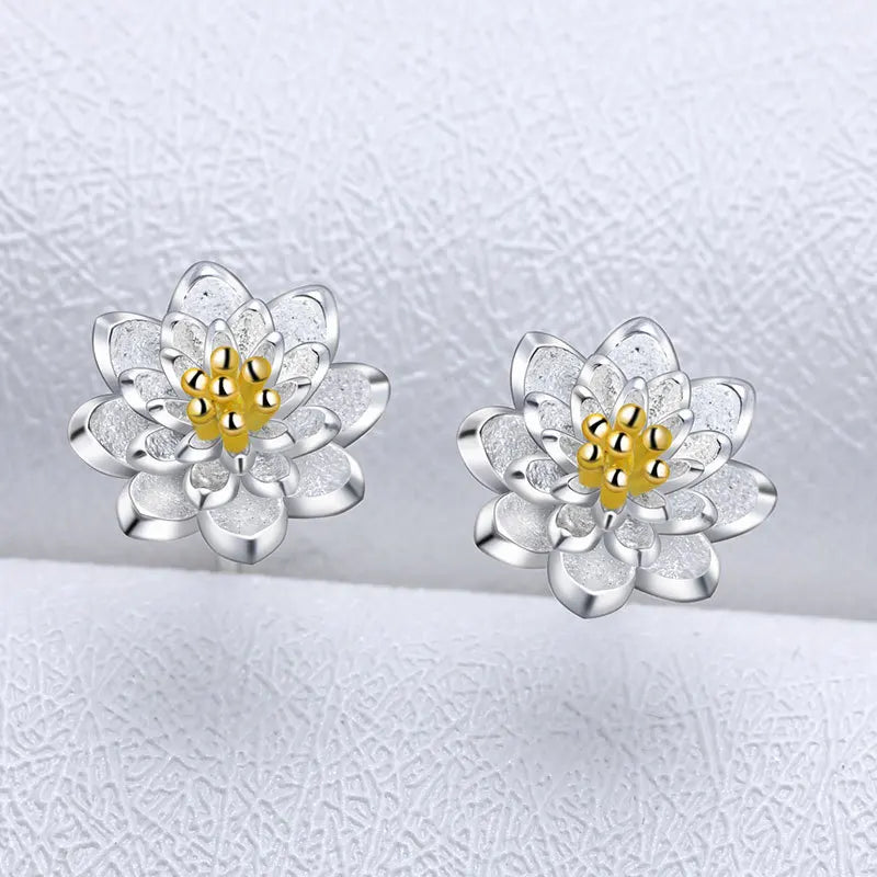 Lotus Flower Sterling Silver Stud Earrings
