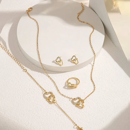 5 Piece Set Fashionable Elegant Gold Rhinestone Heart Shaped