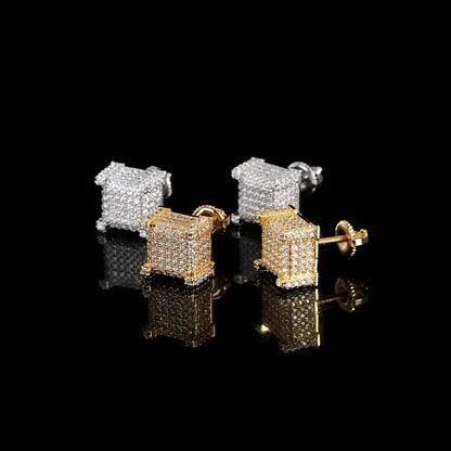 925 Sterling Silver Square Screw Stud Earrings Pave CZ Iced Out Screw