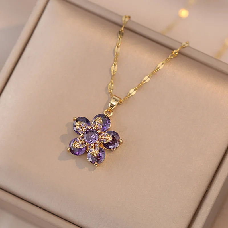 BloomSpin™ Zircon Flower Necklace 🌸💎 Elegance in Motion