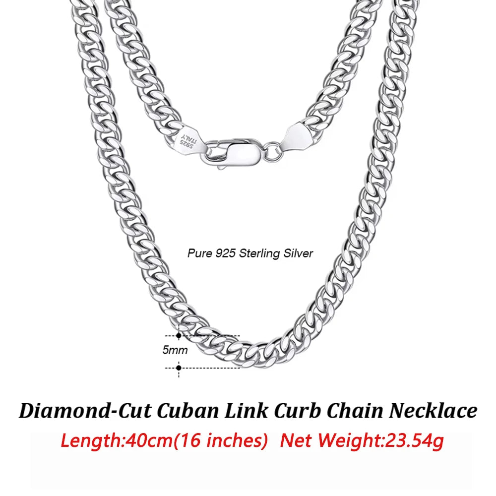 ORSA JEWELS 3mm 5mm 7mm Cuban Chain Necklace Bracelet 100% 925 Sterling Silver Diamond Cut Cuban Link Curb Chain Necklace SC36