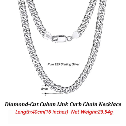 ORSA JEWELS 3mm 5mm 7mm Cuban Chain Necklace Bracelet 100% 925 Sterling Silver Diamond Cut Cuban Link Curb Chain Necklace SC36