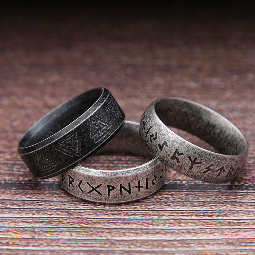 Stainless Steel Runic Viking Ring - Nordic Design for Men and Women Amulet
