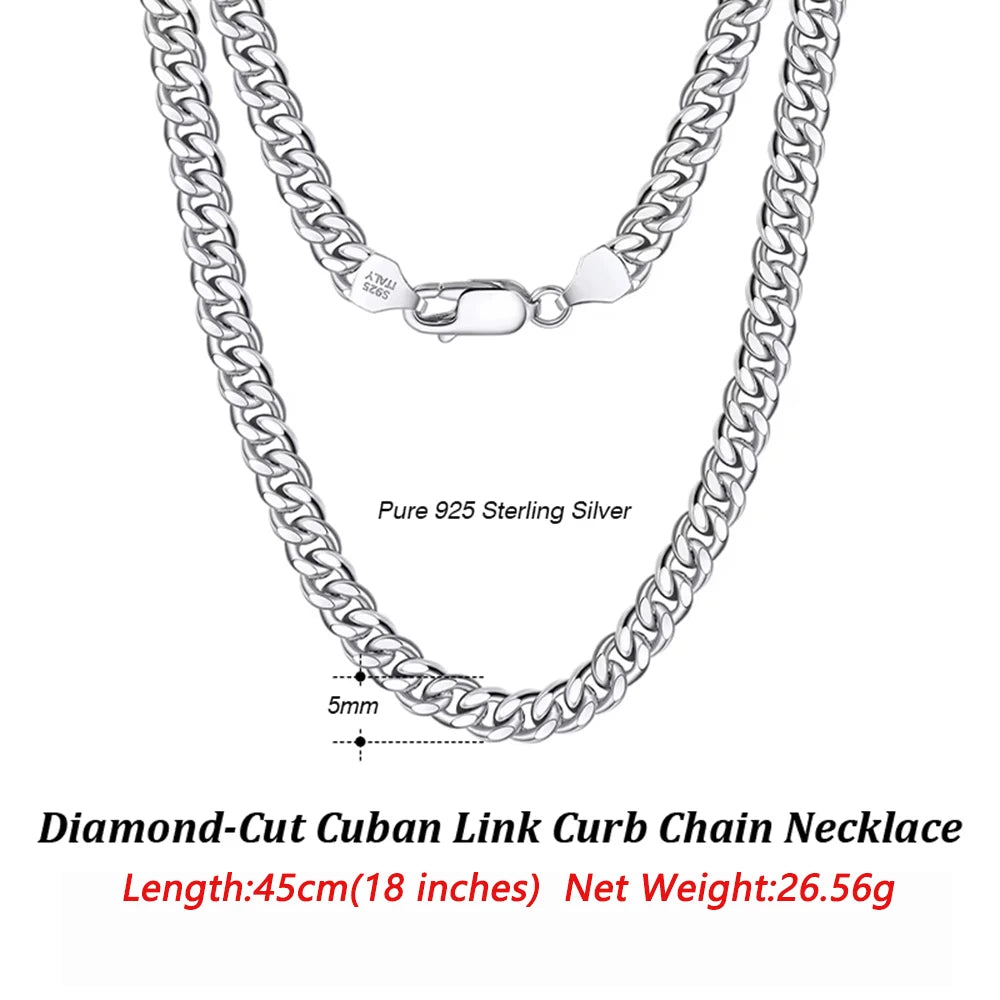 ORSA JEWELS 3mm 5mm 7mm Cuban Chain Necklace Bracelet 100% 925 Sterling Silver Diamond Cut Cuban Link Curb Chain Necklace SC36