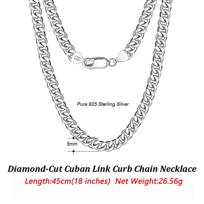 ORSA JEWELS 3mm 5mm 7mm Cuban Chain Necklace Bracelet 100% 925 Sterling Silver Diamond Cut Cuban Link Curb Chain Necklace SC36
