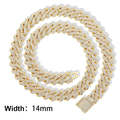 Drop Shipping Hip Hop Cuban Link Chain Necklace Silver/18k Gold Plated 10/12/14/15/20mm Iced Out Diamond CZ Gift for Him/Her