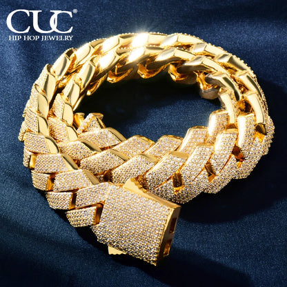 CUC Men Hip Hop Necklace 20mm 4Row Miami Cuban Chain Gold Color Iced Out Zirconia Link Fashion Rock Rapper Jewelry