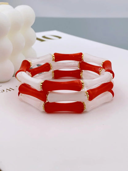 3pcs Acrylic Beaded Elastic Bracelet with Colorful Bamboos for Women's Daily Wear bracelet for women