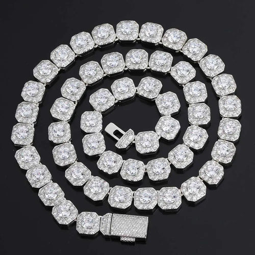10mm/12mm Cubic Zirconia Necklace Iced Out Ice Cube Cluster Tennis