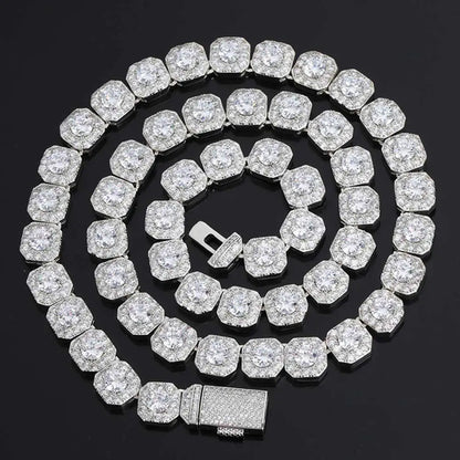 10mm/12mm Cubic Zirconia Necklace Iced Out Ice Cube Cluster Tennis