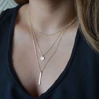 Endearing Three Layer Three Pendant Golden Metal Necklace