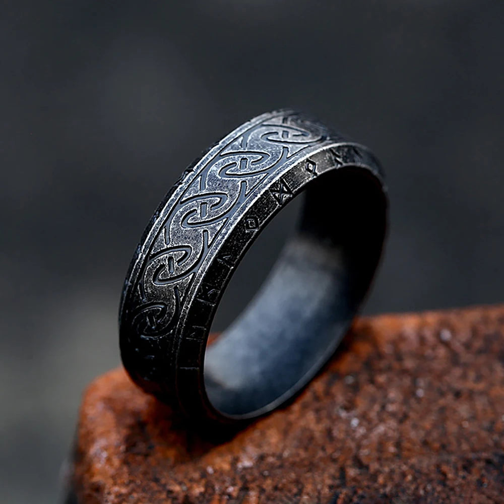 Stainless Steel Runic Viking Ring - Nordic Design for Men and Women Amulet