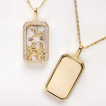 Delicate Zodiac Necklace for Women Gold Plated 12 Constellation Amulet Necklace Shell Crystal Pendant Stainless Steel Jewelry