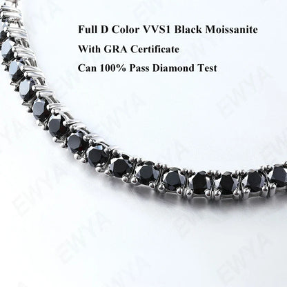 Mens Sterling Silver Bracelets -  Real 3/4/5/6.5MM Full Black Moissanite Tennis Bracelet for Women Men S925 Silver Link Bracelets Fine Jewelry