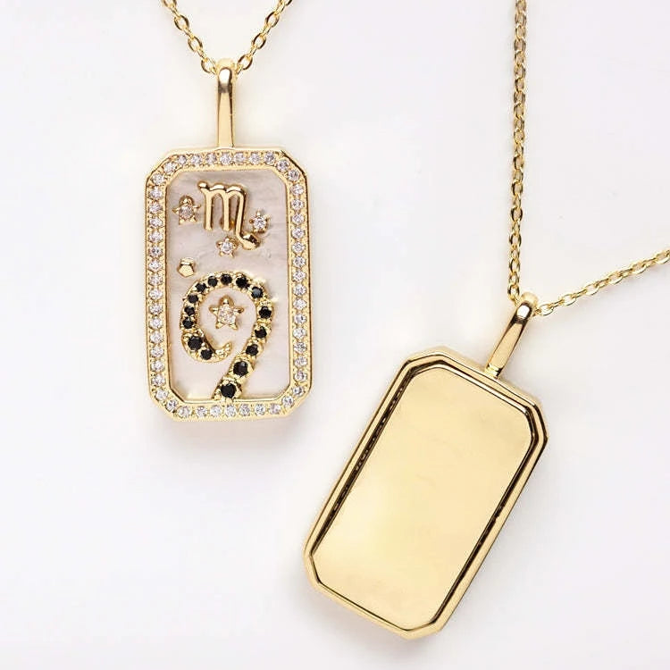 Delicate Zodiac Necklace for Women Gold Plated 12 Constellation Amulet Necklace Shell Crystal Pendant Stainless Steel Jewelry