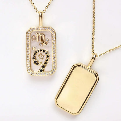 Delicate Zodiac Necklace for Women Gold Plated 12 Constellation Amulet Necklace Shell Crystal Pendant Stainless Steel Jewelry