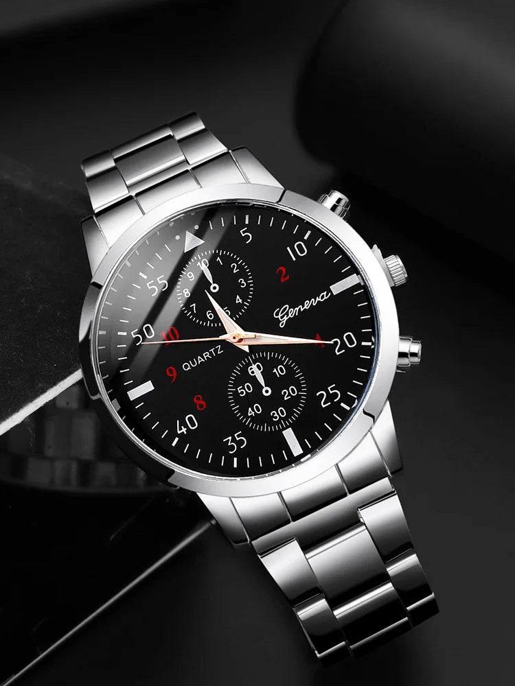 4pcs Versatile Couple Quartz Steel Band Watch and Couple Necklace