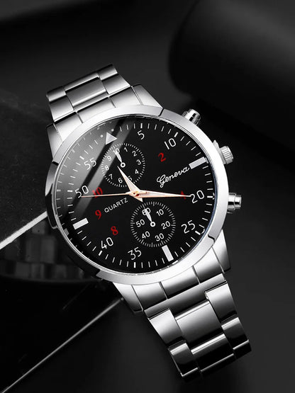 4pcs Versatile Couple Quartz Steel Band Watch and Couple Necklace