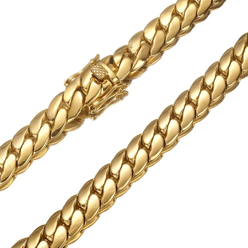 Hip Hop Bling Gold Color Cuban Link Chain Necklaces Tank Chain Men's Whip Chain Necklace Men Rapper Jewelry Drop Shipping