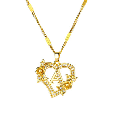 The IceBoyDC Zircon Flower Heart Initials Necklaces