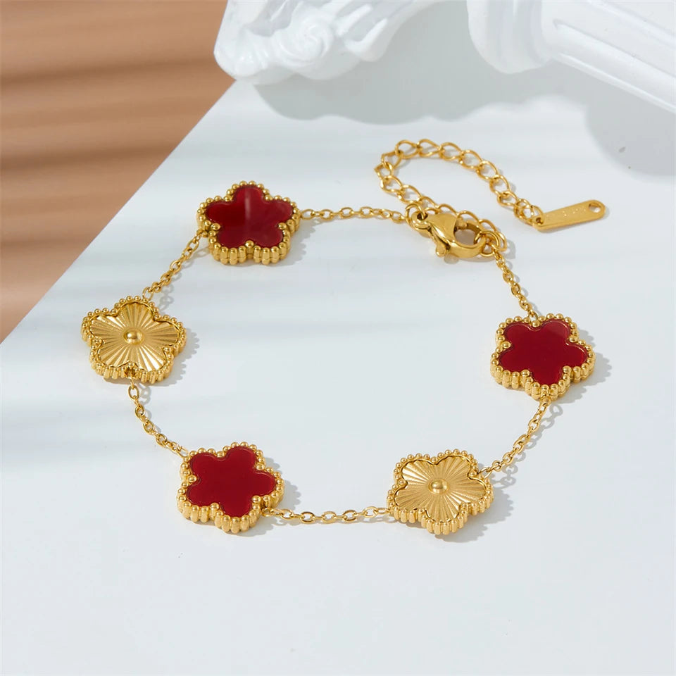 RAKOL 316 Stainless Steel Hot Selling Gold Plated Clover Charm Bracelet Luxury Five Leaf Flower Bracelets Jewelry For Women Gift