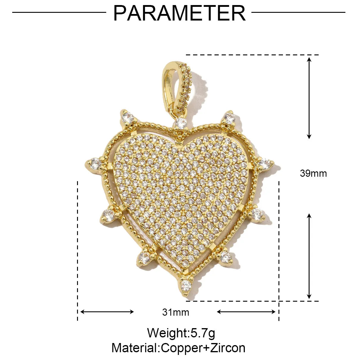 3pcs/Lot Coper Zircon Irregular Heart Necklace Pendant Women 18k Real Gold Color Love DIY Earring Charms Jewelry Findings