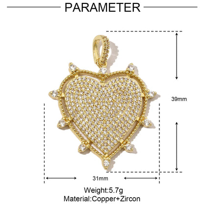 3pcs/Lot Coper Zircon Irregular Heart Necklace Pendant Women 18k Real Gold Color Love DIY Earring Charms Jewelry Findings