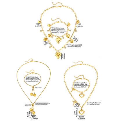 DGIDDK Stainless Steel Simple Peach Heart Multi-Link Set Fashion