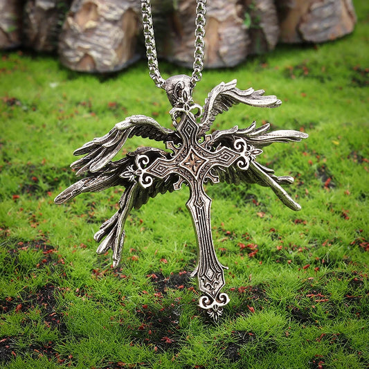 Guardian Angel Wings Cross Pendant Necklace
