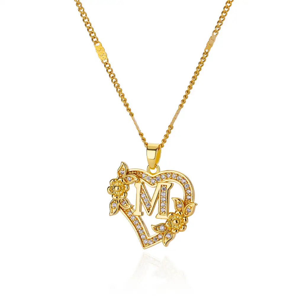 The IceBoyDC Zircon Flower Heart Initials Necklaces
