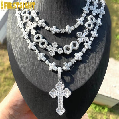 2025 New Iced Out Cross Necklace for Men Women Bling Silver Color Cubic Zirconia Charm Star Link Chain Hip Hop Jewelry
