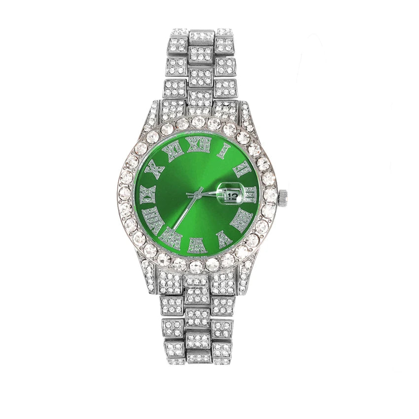 16mm Hip Hop Miami Cuban Link Chain Set Necklace +Watch+Bracelet Creative Iced Out Shiny Trendy Stylish Jewelry For Women Men