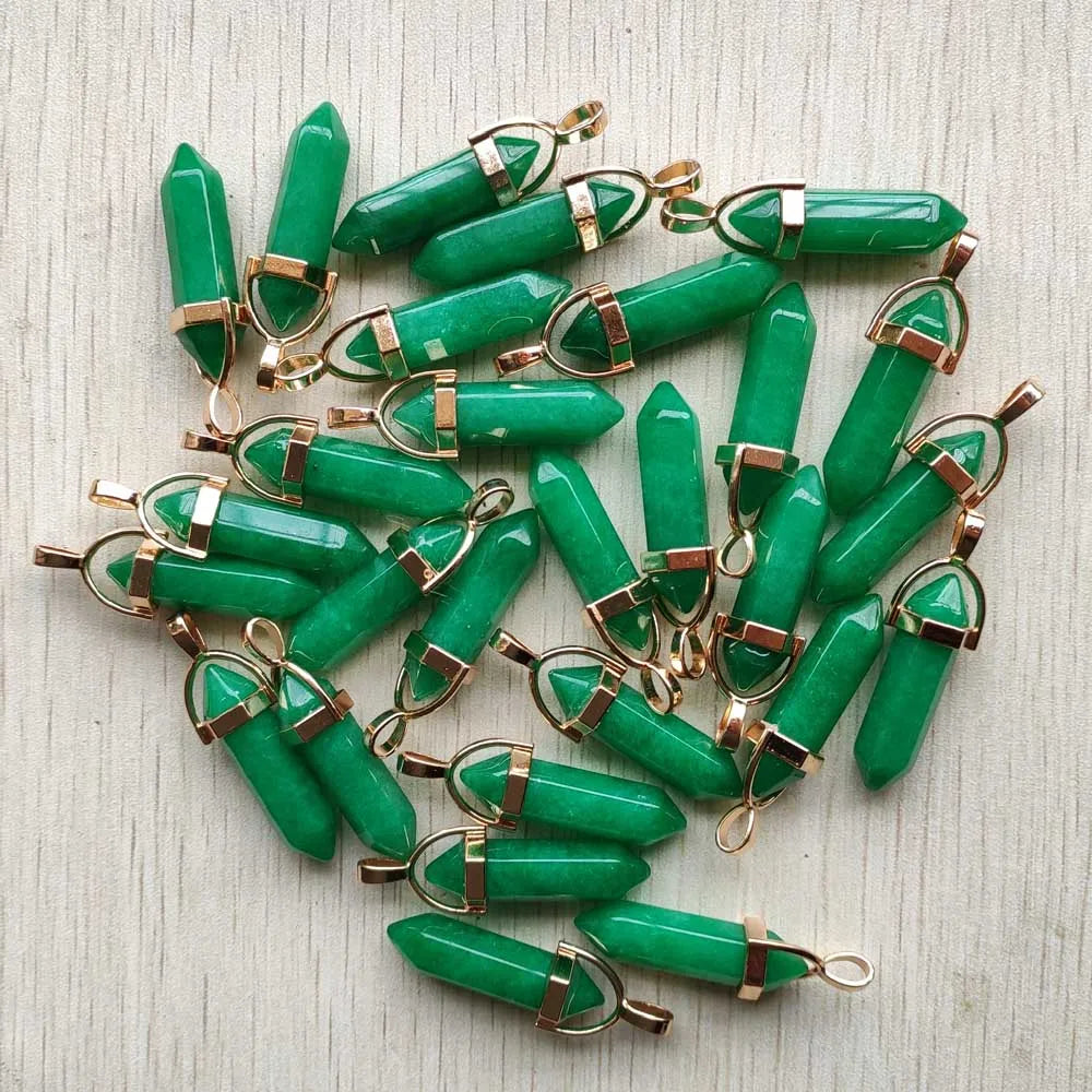 Natural Gem stone Quartz crystal green aventurine pendulum pillar pendants for jewelry making 24pcs/lot Wholesale free shipping