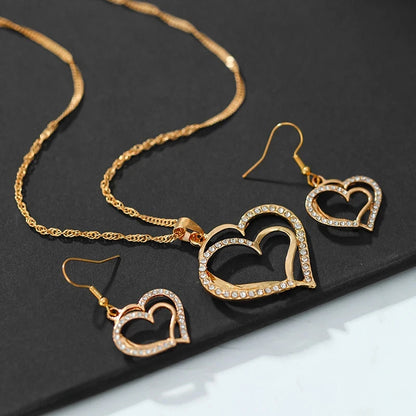 3 Pcs Set Heart Shaped Jewelry Set Of Earrings Pendant Necklace For