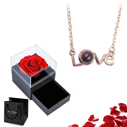 Projection Necklace Set With Rose Gift Box 100 Languages I Love You
