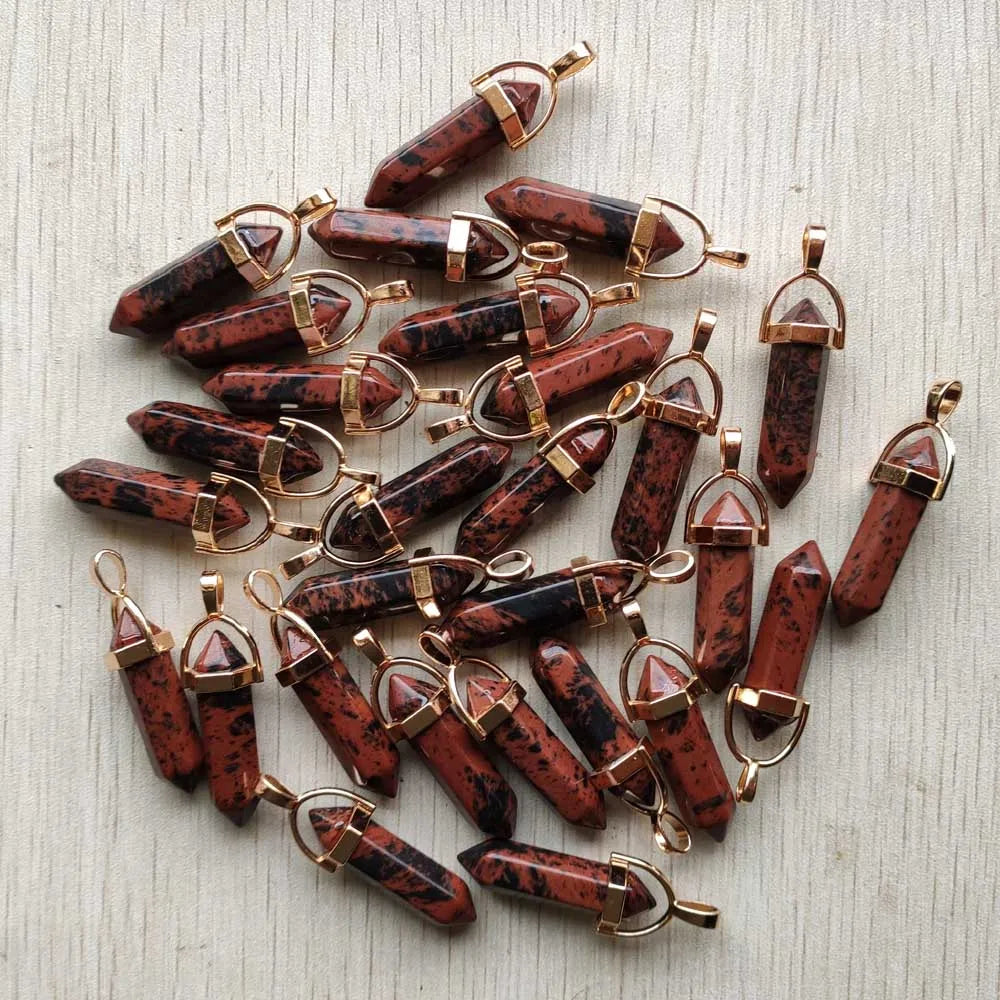 Natural Gem stone Quartz crystal green aventurine pendulum pillar pendants for jewelry making 24pcs/lot Wholesale free shipping