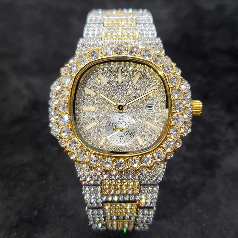 Luxury Diamond Watch Men Hip Hop Street Style Date Display Quartz Timepiece Iced Out Party Jewelry Wristwatch Hot Sale Product