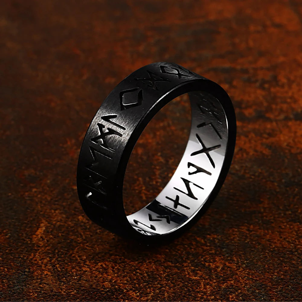 Stainless Steel Runic Viking Ring - Nordic Design for Men and Women Amulet