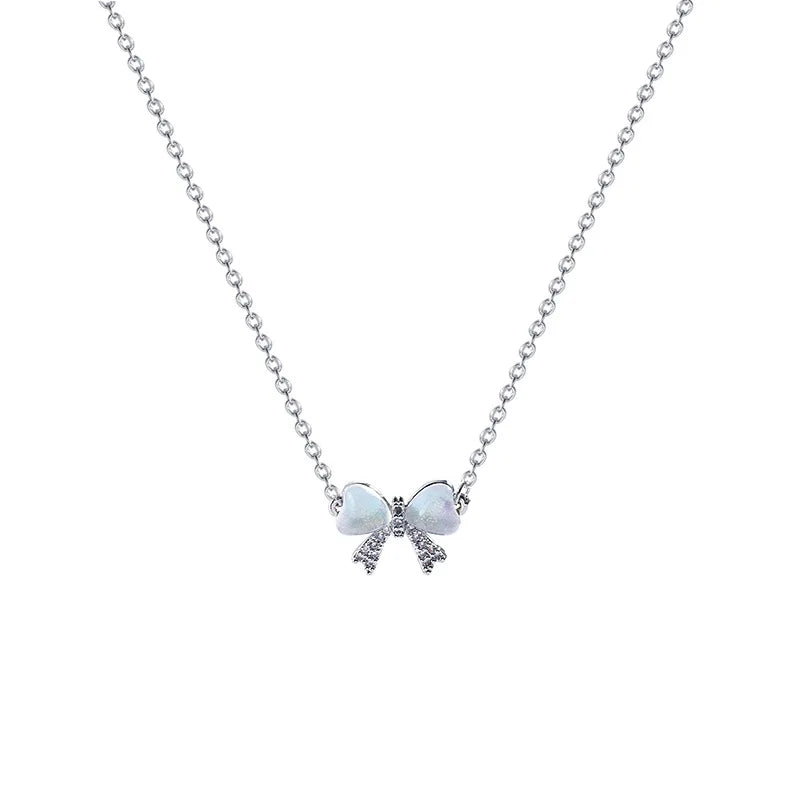 Light And Luxurious Opal Bow Necklace Women's Ins Fashionable And