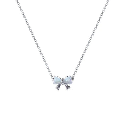 Light And Luxurious Opal Bow Necklace Women's Ins Fashionable And