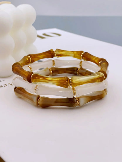 3pcs Acrylic Beaded Elastic Bracelet with Colorful Bamboos for Women's Daily Wear bracelet for women