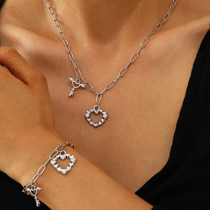 DGIDDK Stainless Steel Simple Peach Heart Multi-Link Set Fashion