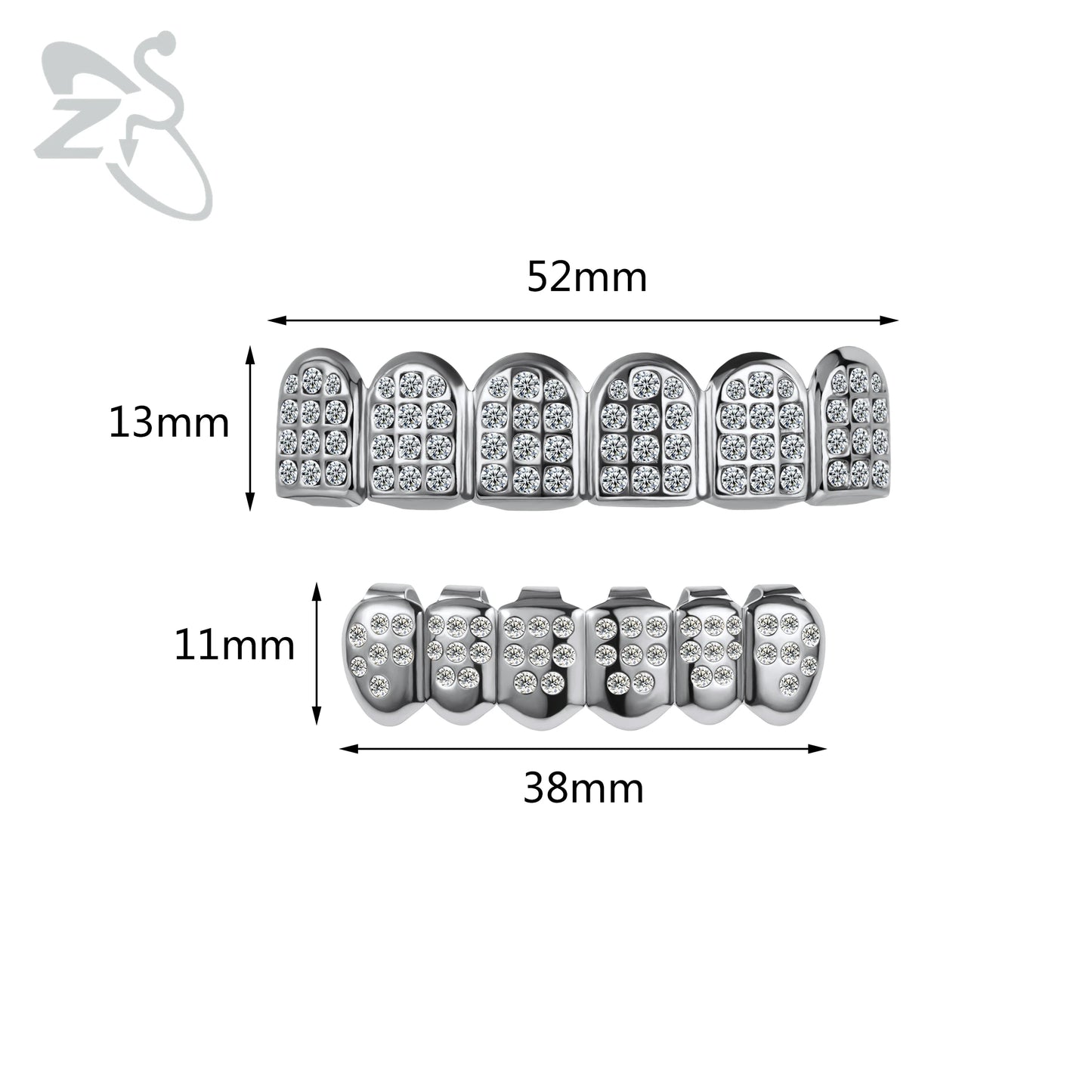 ZS 1 Set Hip Hop 18K Gold Plated Grillz Men Teeth Shiny CZ Crystal Cross Gap Grillz Colorful Zircon Top&Bottom Tooth Jewelry