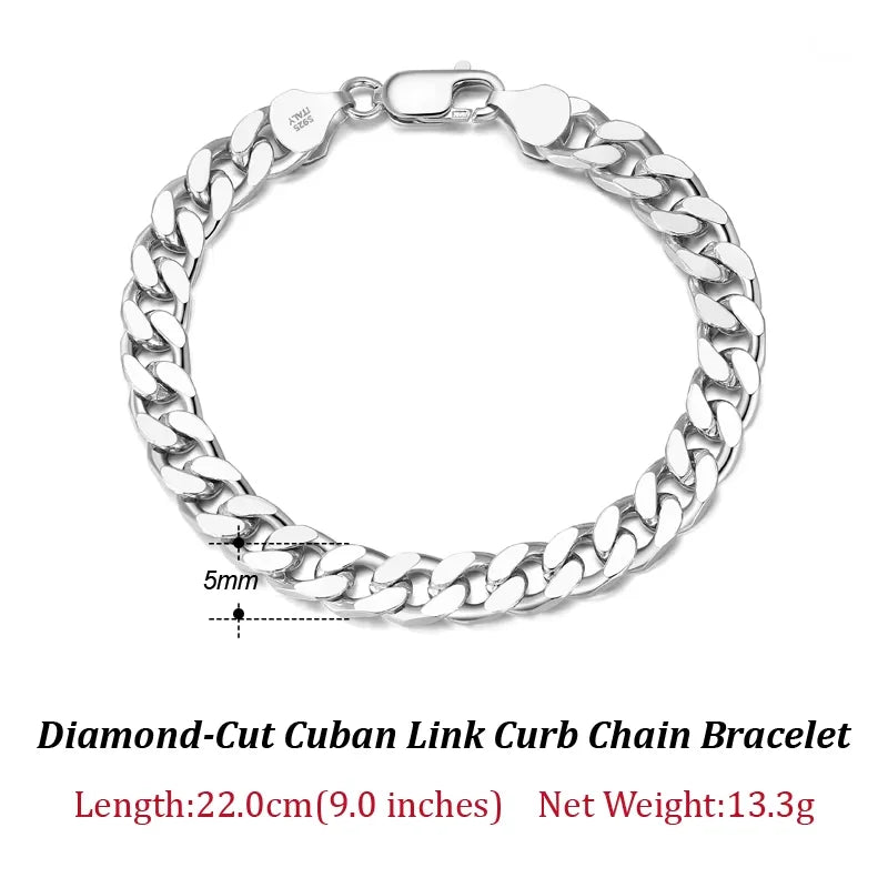 ORSA JEWELS 3mm 5mm 7mm Cuban Chain Necklace Bracelet 100% 925 Sterling Silver Diamond Cut Cuban Link Curb Chain Necklace SC36