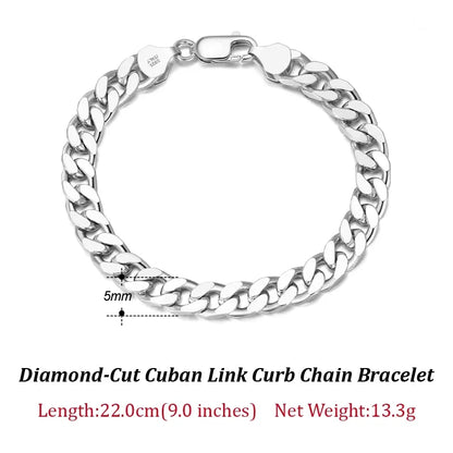 ORSA JEWELS 3mm 5mm 7mm Cuban Chain Necklace Bracelet 100% 925 Sterling Silver Diamond Cut Cuban Link Curb Chain Necklace SC36