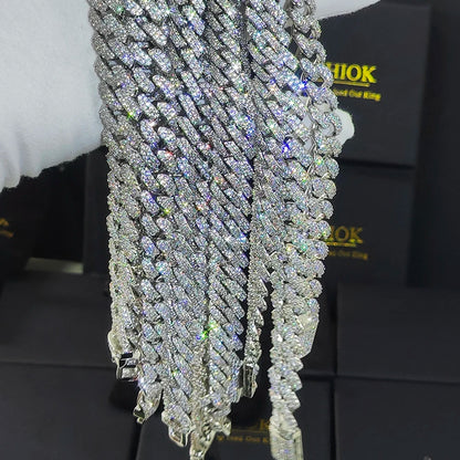 Hip Hop Jewelry 10/12/14/15/20mm CZ Cuban Link Necklace For Men Miami Bling Iced Out Prong Cuban Link Chain Party Gift